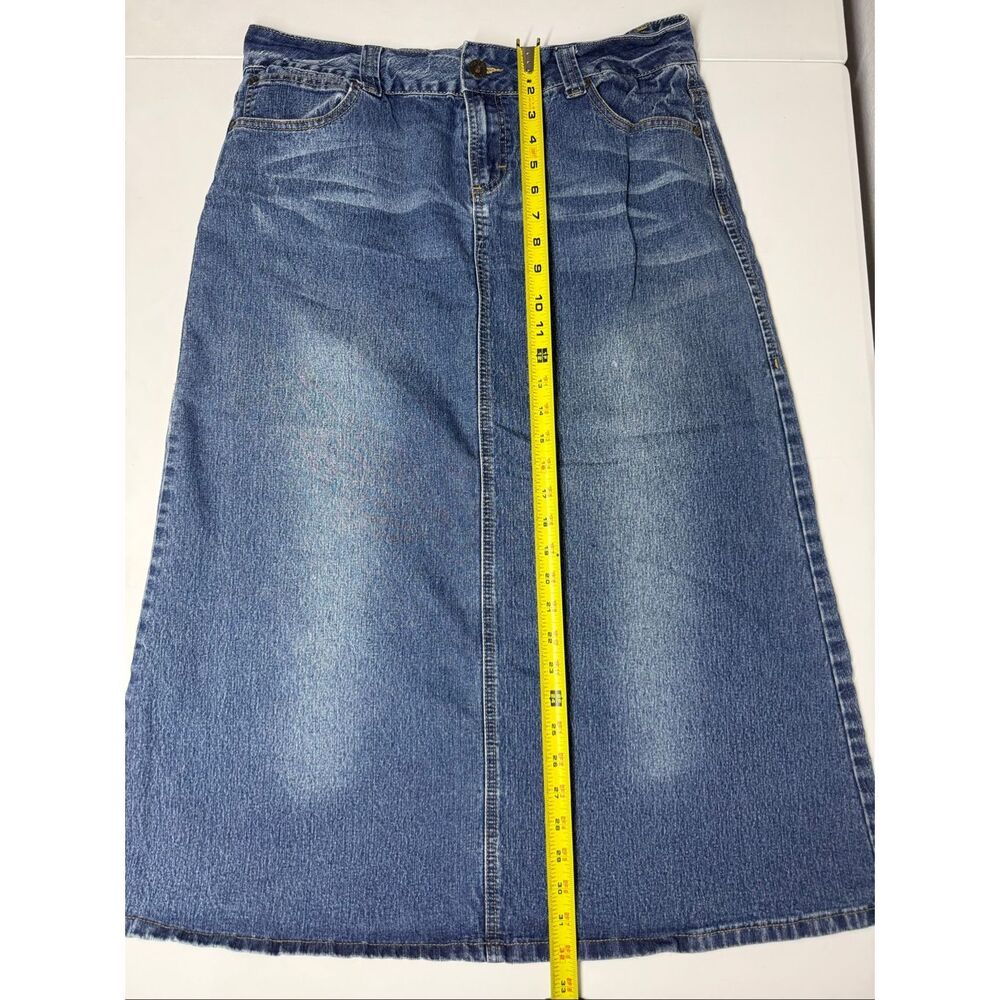 CATO Denim Midi Skirt Size 14  Blue Stretch A-Line Casual Jean Skirt - Picture 7 of 12